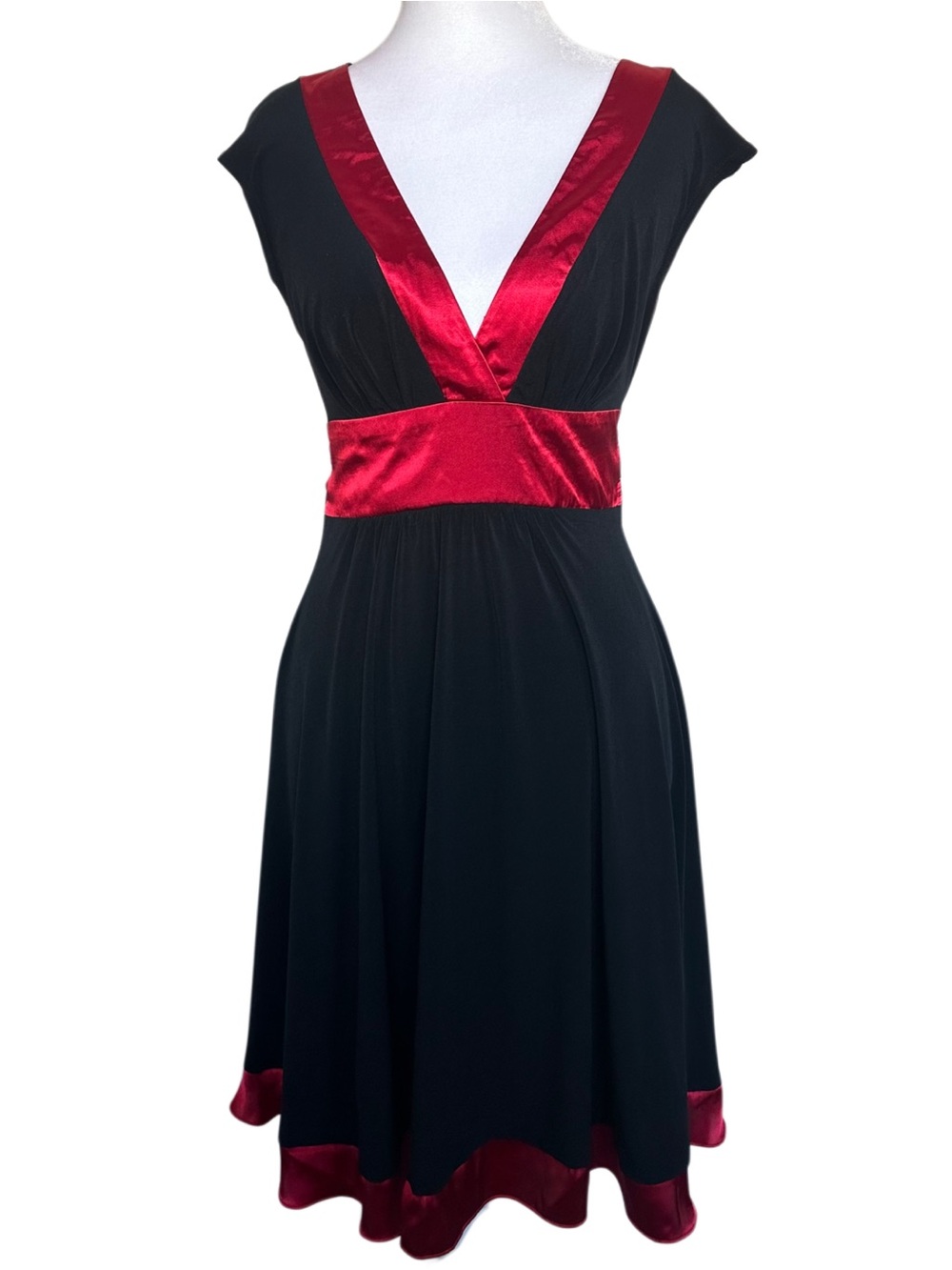 VTG Y2K XOXO Black Midi Dress with Red Satin Trim
